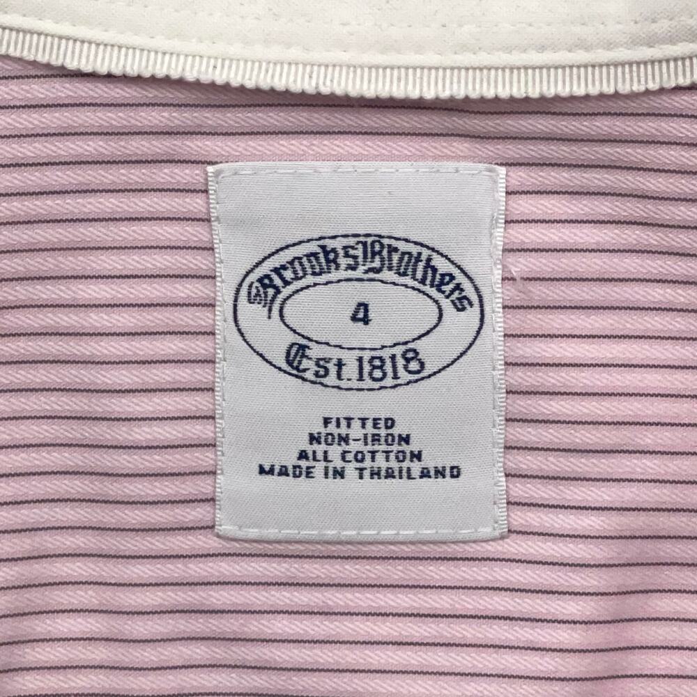 Brooks Brothers Fitted Non Iron Cotton Button Down Shirt 4 Pink Striped Preppy - Picture 4 of 6